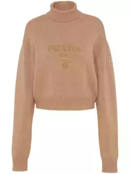Кашемировый джемпер с вышитым логотипом Prada, коричневый