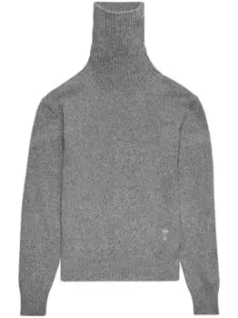 Кашемировый джемпер с высоким воротником AMI Paris, серый