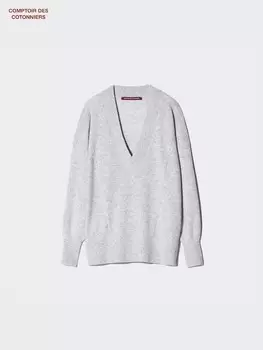 Кашемировый джемпер v-образный вырез Uniqlo, серый