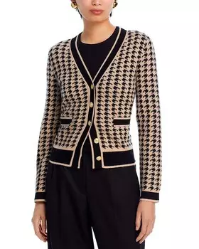 Кашемировый кардиган C by Bloomingdale's Cashmere с узором «гусиные лапки» и контрастной отделкой, мультиколор