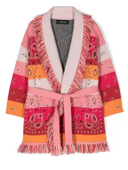 Кашемировый кардиган-пальто с принтом пейсли Alanui Kids, розовый