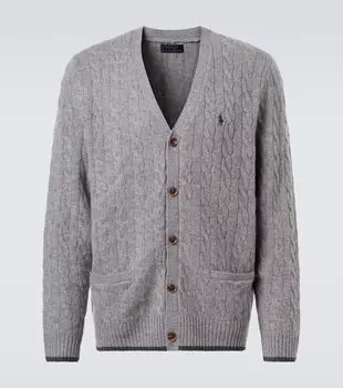 Кашемировый кардиган с косой вязкой Polo Ralph Lauren, Fawn Grey Heather