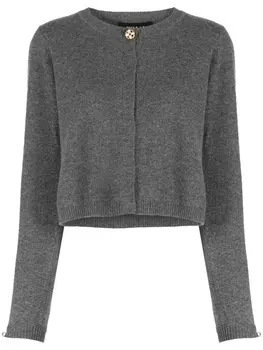 Кашемировый кардиган с отделкой в рубчик Paule Ka, серый