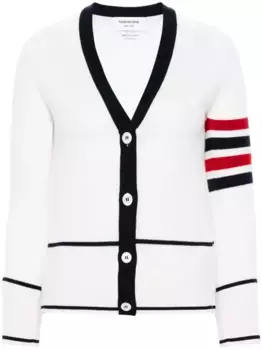 Кашемировый кардиган с полосками 4-Bar THOM BROWNE, белый
