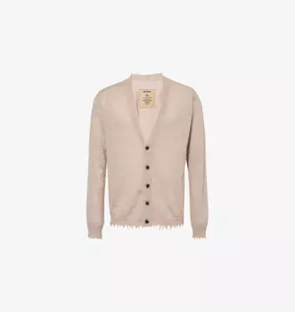 Кашемировый кардиган с V-образным вырезом и необработанными краями Uma Wang, коричневый