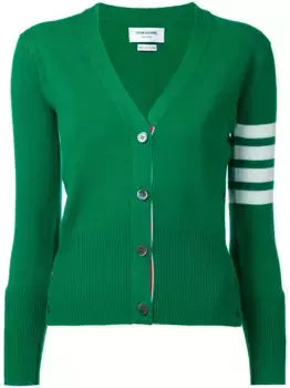 Кашемировый кардиган с V-образным вырезом THOM BROWNE, зеленый