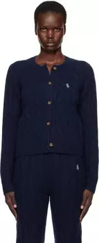 Кашемировый кардиган «SRC» темно-синего цвета с плетеной вязкой Sporty & Rich