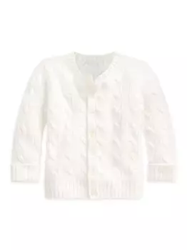 Кашемировый кардиган вязания косами для мальчика Polo Ralph Lauren, белый