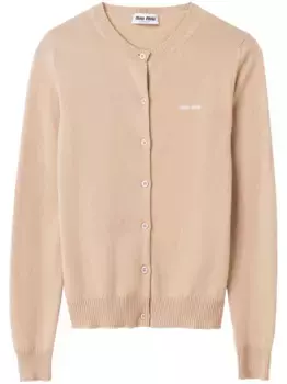 Кашемировый кардиган вязки интарсия MIU MIU, нейтральный