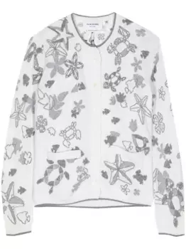 Кашемировый кардиган вязки интарсия THOM BROWNE, белый