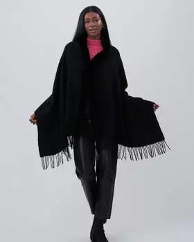 Кашемировый палантин с квадратной отделкой из меха кролика Рекс Gorski, черный