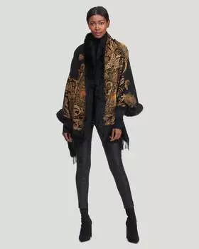 Кашемировый палантин с верхом и низом из лисьего меха Gorski, цвет wine gold paisley