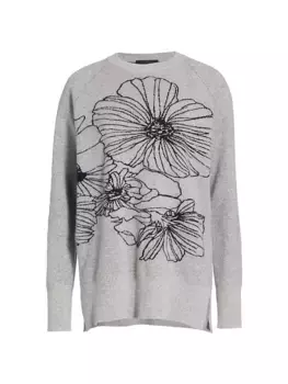 Кашемировый пуловер с цветочным принтом интарсии Saks Fifth Avenue, цвет titanium