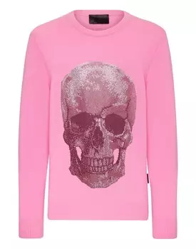 Кашемировый пуловер с круглым вырезом LS Iconic Plein с кристаллами Philipp Plein, цвет Magenta