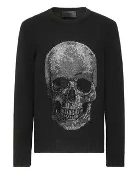 Кашемировый пуловер с круглым вырезом LS Iconic Plein с кристаллами Philipp Plein, черный