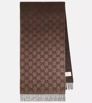 Кашемировый шарф gg с жаккардовой бахромой Gucci, бежевый