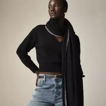 Кашемировый шарф-обертка большого размера связанный обметочным стежком J.Crew, черный