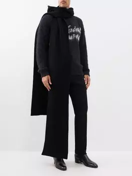 Кашемировый шарф ребристой вязки с капюшоном Saint Laurent, черный