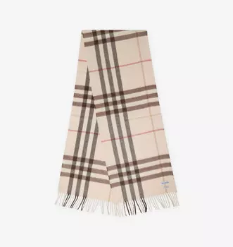 Кашемировый шарф с бахромой и принтом в клетку Burberry, цвет alabaster