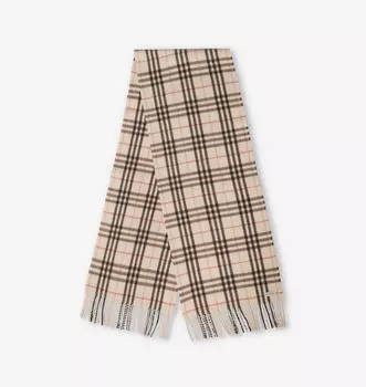 Кашемировый шарф с бахромой и принтом в клетку Burberry, цвет alabaster