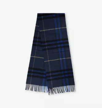 Кашемировый шарф с бахромой и принтом в клетку Burberry, цвет midnight