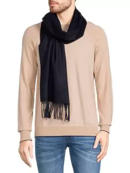 Кашемировый шарф с бахромой Saks Fifth Avenue, темно-синий