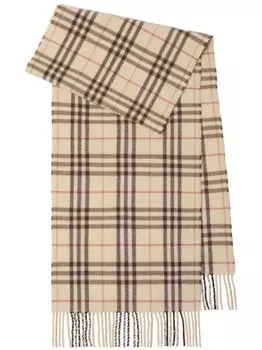 Кашемировый шарф с узором в клетку Burberry, нейтральный цвет