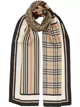 Кашемировый шарф с узором в клетку и полоску с монограммами BURBERRY, нейтральный