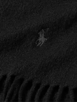 Кашемировый шарф с вышитым логотипом и бахромой POLO RALPH LAUREN, черный