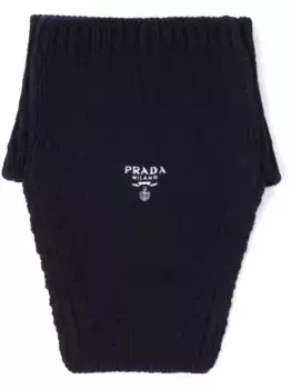 Кашемировый шарф с вышитым логотипом Prada, черный