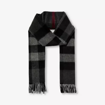 Кашемировый шарф в гигантскую клетку с кисточками Burberry, цвет charcoal