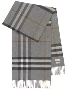 Кашемировый шарф в клетку BURBERRY, серый