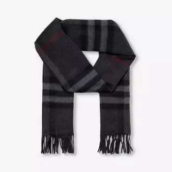 Кашемировый шарф в клетку Giant Check с кисточками Burberry, цвет charcoal