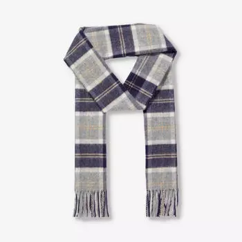 Кашемировый шарф в клетку тартан с бахромой Johnstons, серебряный