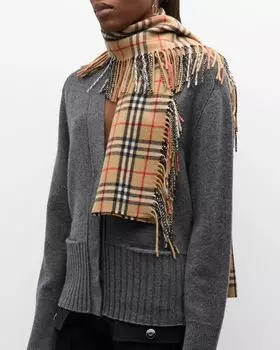 Кашемировый шарф в клетку Vintage Check с бахромой Burberry, цвет Archive Beige