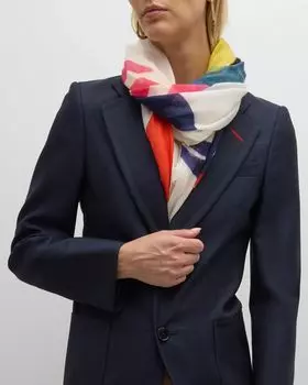 Кашемировый шелковый шарф с принтом петуха, 79 x 26 дюймов Akris, цвет Ecru