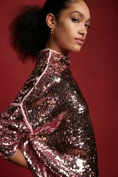 Кашемировый свитер Alani с воротником под горло от Pilcro: Sequin Edition, розовый