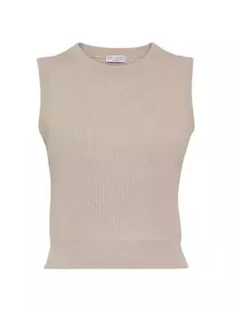 Кашемировый свитер английской вязки в рубчик с монили Brunello Cucinelli, цвет cool beige