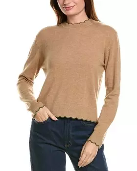 Кашемировый свитер Forte Cashmere Scallop Edge с объемным кашемировым узором, коричневый