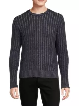 Кашемировый свитер классической вязки с круглым вырезом косой вязки Amicale, темно-синий