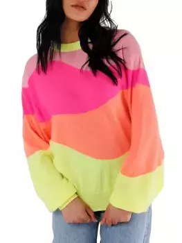 Кашемировый свитер Lollypop Mellon с цветными блоками Crush Cashmere, цвет bellini flamingo