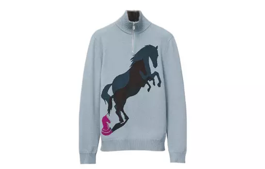 Кашемировый свитер мужской туманный цвет Hermes, цвет Foggy color