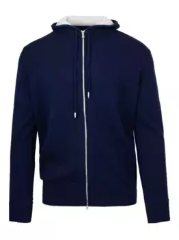 Кашемировый свитер на молнии с капюшоном Eleventy, синий