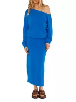 Кашемировый свитер Naia на одно плечо Crush Cashmere, цвет wave