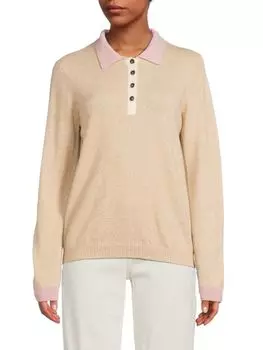 Кашемировый свитер-поло с принтом Amicale, цвет Oat