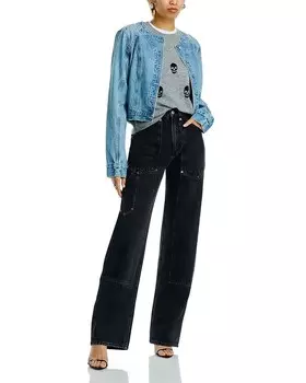 Кашемировый свитер с круглым вырезом и принтом черепа AQUA, серый