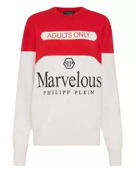 Кашемировый свитер с круглым вырезом LS Marvelous PHILIPP PLEIN, белый/красный