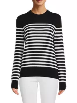 Кашемировый свитер с круглым вырезом в полоску Sanni Equipment, цвет White Black