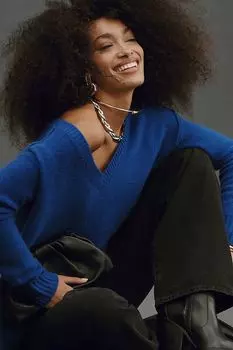 Кашемировый свитер с v-образным вырезом от Anthropologie, синий