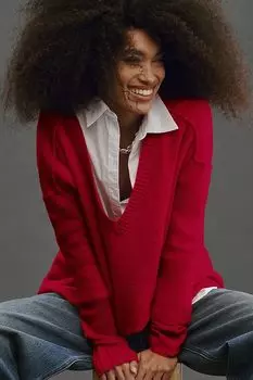 Кашемировый свитер с v-образным вырезом от Anthropologie, вино